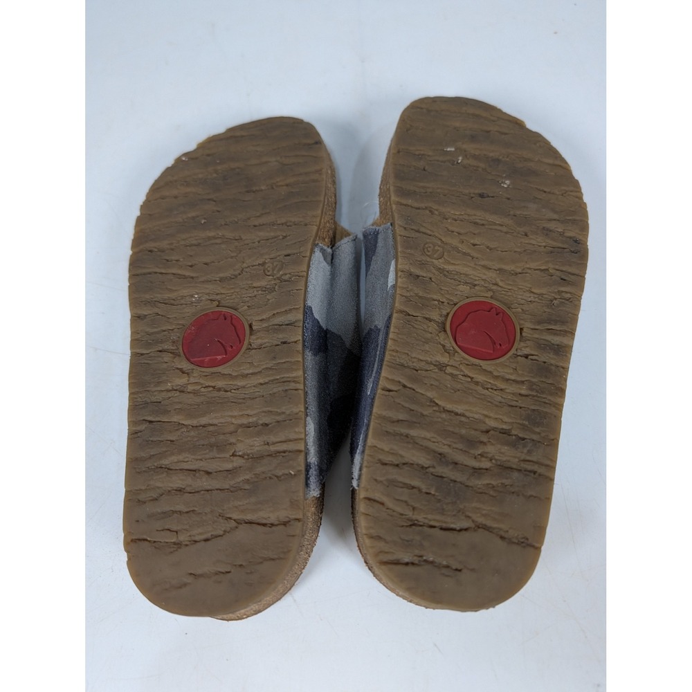 Haflinger Women Camouflage Suede Thong Sandals Cork Footbed Slides Gray Size 37 - Picture 4 of 4